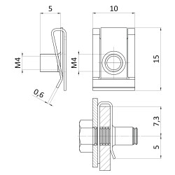 Klipová matica na plech / rýchloupínacia matica M4/0.5-4.0//15x10 Klipová matica na plech / rýchloupínacia matica M4/0.5-4.0//15x10